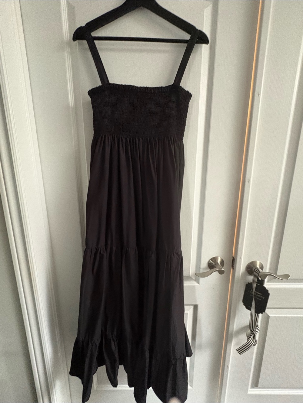 Zara black smocked tiered poplin midi dress Dress